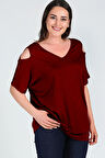 Büyük Beden Omuzu V Pencere Kısa Kol Bluz