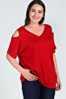 Büyük Beden Omuzu V Pencere Kısa Kol Bluz