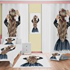 Çiçek Taç Desenli Çocuk Odası Takım Perde (iki Kanat),Yatak Örtüsü,Yastık,Kırlent ,Halı,Tablo