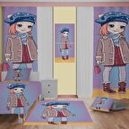 kış kızı Desenli Çocuk Odası Takım Perde (iki Kanat),Yatak Örtüsü,Yastık,Kırlent ,Halı,Tablo