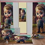 Köylü kızı Desenli Çocuk Odası Takım Perde (iki Kanat),Yatak Örtüsü,Yastık,Kırlent ,Halı,Tablo