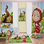 Maşa Desenli Çocuk Odası Takım Perde (iki Kanat),Yatak Örtüsü,Yastık,Kırlent ,Halı,Tablo