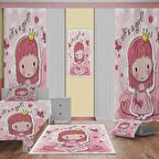 It's a girl Desenli Çocuk Odası Takım Perde (iki Kanat),Yatak Örtüsü,Yastık,Kırlent ,Halı,Tablo