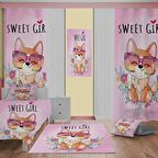 SWEET GIRL Desenli Çocuk Odası Takım Perde (iki Kanat),Yatak Örtüsü,Yastık,Kırlent ,Halı,Tablo