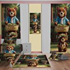 Oyuncak ayı Desenli Çocuk Odası Takım Perde (iki Kanat),Yatak Örtüsü,Yastık,Kırlent ,Halı,Tablo