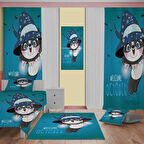 Tavşan ile Desenli  Çocuk Odası Takım Perde(iki Kanat),yatak Örtüsü,yastık,kırlent,halı,tablo