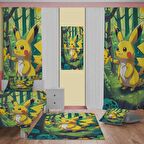 Pokemon  Desenli Çocuk Odası Takım Perde (iki Kanat),Yatak Örtüsü,Yastık,Kırlent ,Halı,Tablo