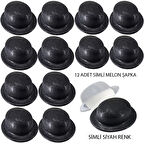 Siyah Renk Simli Melon Yuvarlak Parti Şapkası 12 Adet