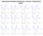 Beyaz Tavşan Kostüm Seti – Taç, Papyon, Kuyruk (12’li Paket)