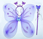 Lila Renk Kelebek Kanadı Tacı Ve Sopası 50x37 Cm