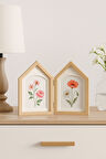 Ev Şekilli Doğal Ahşap İkili Fotoğraf Çerçevesi 10*15 cm