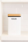 Ahşap Görünümlü Metal Kapaklı 1 Adet Gofreli Beyaz Şeker Saklama Kutusu & Kavanoz 17*11*8 cm