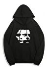 Unisex Yüz Baskılı Kapüşonlu Siyah Sweatshirt