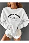 Unisex Mystic Falls Baskılı Beyaz Bisiklet Yaka Sweatshirt