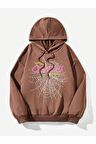 Unisex Queen Baskılı Kapüşonlu Kahverengi Sweatshirt