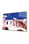 Mavi Beyaz Cam Tablo 4mm Dayanıklı Temperli Cam, Blue White Glass Wall Decor