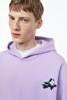Unisex Felix Baskılı Oversize Kapüşonlu Eflatun Sweatshirt