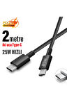 2 Metre Type C Şarj Kablo Uzun Hızlı Şarj Çift Taraflı Type-c - Type-c 25w Pd Şarj Kablo 200cm