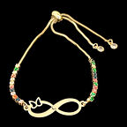 Zarif, Sonsuzluk Kelebek Motifli Renkli Taş Desenli ve 14 Ayar Altın Plakalı Ç Harfli Bileklik