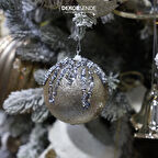 Yılbaşı Süsü Gri Pullu 2'li Top Şampanya 10 cm