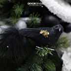 Yılbaşı Süsü Klipsli Kuş Siyah 12 cm