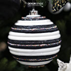 Yılbaşı Süsü Halka Çizgili Top Siyah Beyaz 15 cm