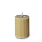 Çizgili Pilli Kütük Mum Bej 10 cm