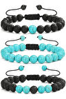 Sertifikalı Doğal Turkuaz Lav Oniks Taşı Bileklik Seti