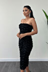 Üç Boyutlu Kumaş Bolero Detaylı Kalem Elbise - SİYAH