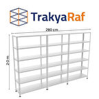 TRAKYARAF 6 Katlı 3’lü Bitişik Galvaniz Çelik Raf. Depo, Dosya Rafı