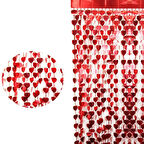 Kırmızı Renk Kalp Şekilli Metalize Saçaklı Arka Fon Perde Dekorasyon