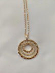 Altın Kaplama Çift Halka Kolye, Kristal Taşlı, Yuvarlak Madalyon Kolye, 45 cm Zincir