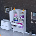 Kayra Banyo Dolabı Tek Çekmece, 3 Göz Sepet, 1 Kapak, 6 Raf Dar Alan Banyo Dolabı 90x173x32,5 cm