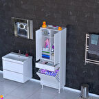 YENİ Kayra Tek Çekmece, 1 Göz Sepet, 2 Kapak, 6 Raf Dar Alan Banyo Dolabı 65x173x32,5 cm