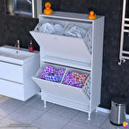 Esil Banyo Kirli Çamaşır Dolabı  Banyo Dolabı 75 cm 4 Bölme Saklayıcı  Sepetli Dolap 75x138x325 cm