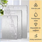 3'lü Paslanmaz Çelik Kesme Tahtası Seti (34X23 - 30X20 - 25X15 Cm) | Kaymaz Silikon Ayaklı, Dayanıklı ve Hijyenik