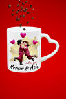 İsimli Kişiye Özel Love You Baskılı Hediye Kalp Kupa Bardak Porselen Çay Kahve Fincanı
