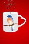 Blue Bird Minik Serçe Baskılı Hediye Kalp Kupa Bardak Porselen Çay Kahve Fincanı