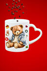 Sevimli Ayıcık Teddy Bear Baskılı Hediye Kalp Kupa Bardak Porselen Çay Kahve Fincanı