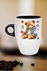 Yeni Yıl Oyuncak Ayı Teddy Bear Baskılı Kupa Bardak Porselen Latte Filtre Kahve Fincanı