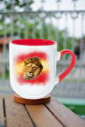 Taraftar Sarı Kırmızı Arslan Baskılı İçi Kırmızı Lüx Kupa Bardak Porselen Çay Kahve Fincanı