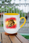 Taraftar Sarı Kırmızı Arslan Baskılı İçi Sarı Lüx Kupa Bardak Porselen Çay Kahve Fincanı