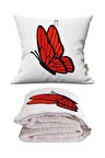 Ateş Kelebeği Baskılı Dekoratif Yastık Kırlent Opsiyonel Battaniye 2 in 1