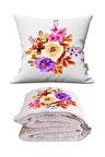Renkli Çiçekler Baskılı Dekoratif Yastık Kırlent Opsiyonel Battaniye 2 in 1