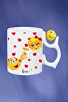 Kavuşma Love Emoji Baskılı Smile Emoji Toplu Kupa Bardak Çay Kahve Fincanı