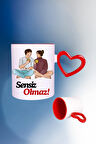 Sensiz Olmaz Baskılı Kalpli Kırmızı Kupa Bardak Çay Kahve Fincanı