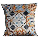 Mrs.Gugar Gri Siyah Çini Desenli Kırlent Kılıfı