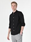  Slim Fit Shirt Neck Erkek Siyah Uzun Kol Gömlek