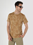 Regular Fit Baskılı Kahverengi Erkek Kısa Kol Tişört