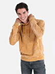 Regular Fit Baskılı Kapüşonlu Sarı Erkek Sweatshirt